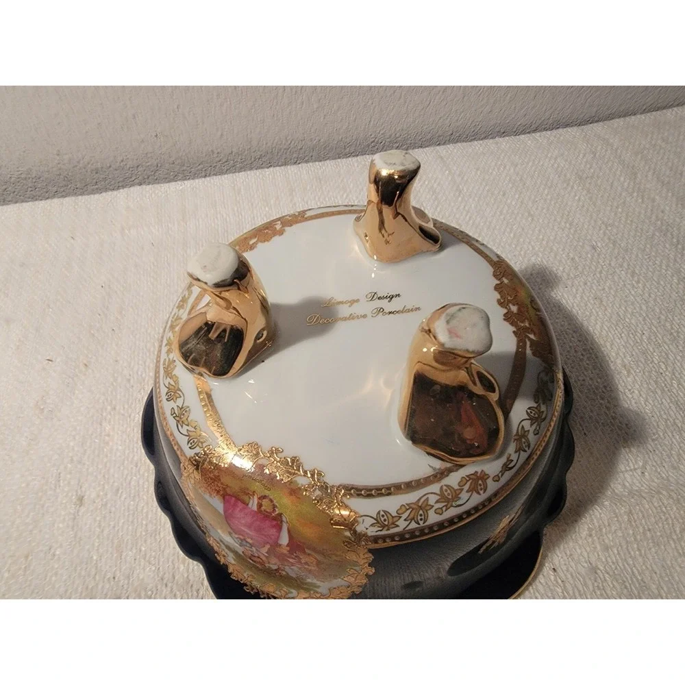 FRAGONARD VINTAGE COBALT GOLD EUROPEAN DESIGN DECORATIVE PORCELAIN BOWL‎
